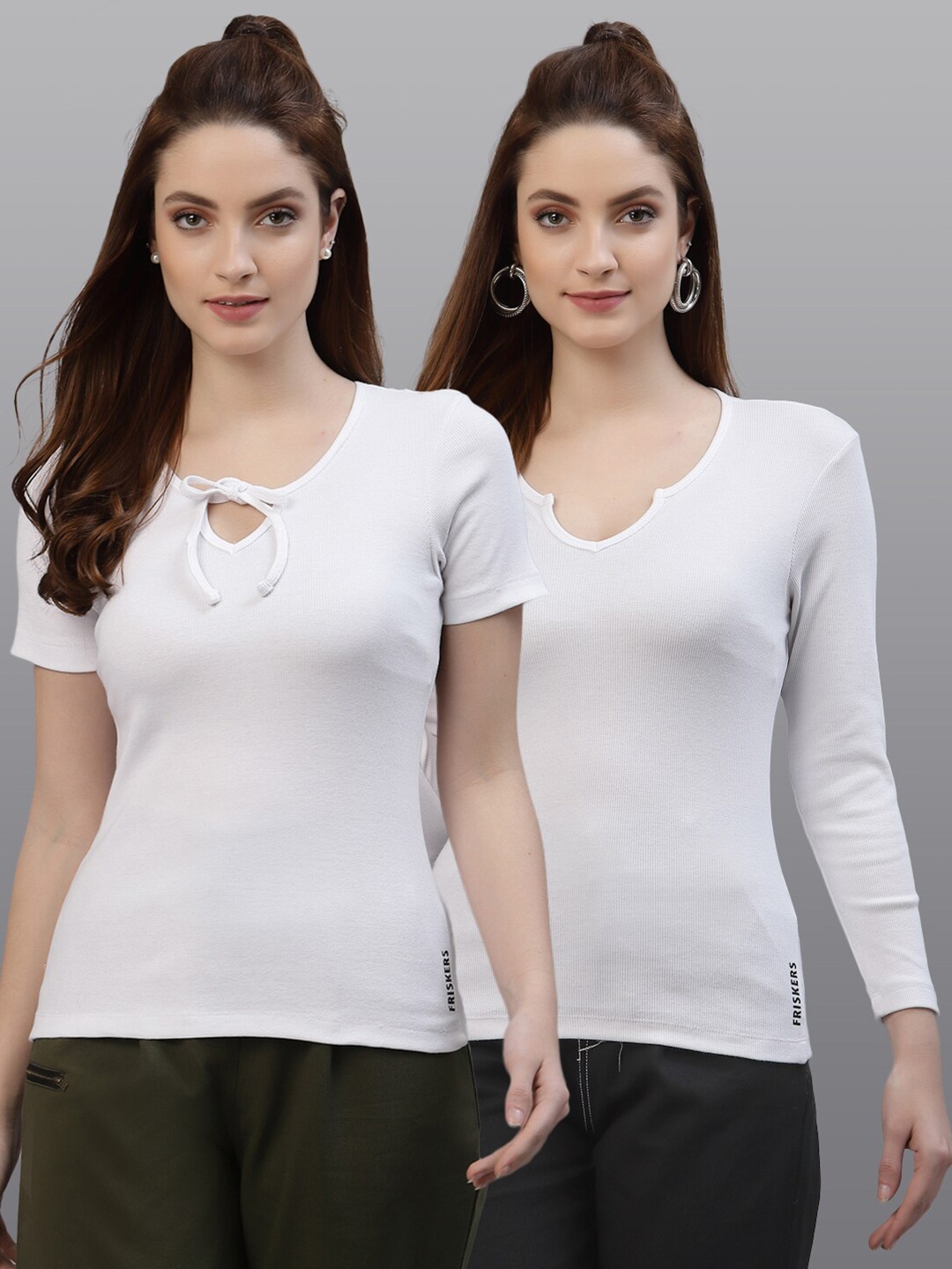 

Friskers Women White Pack of 2 Solid Tops