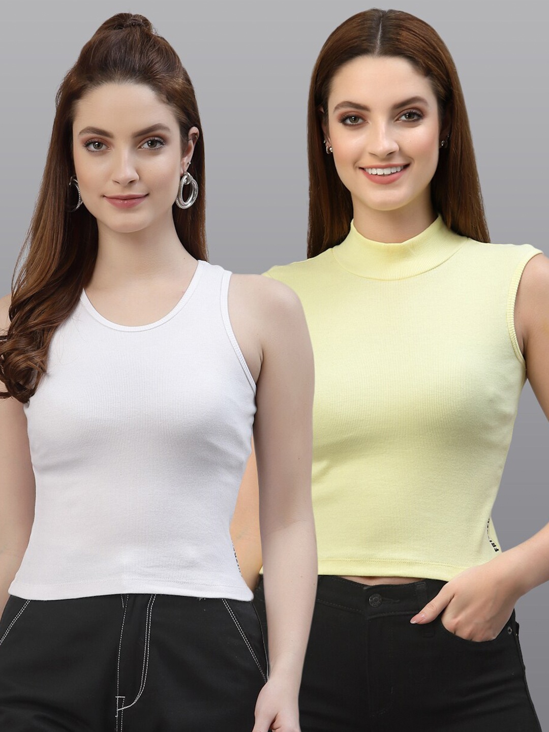 

Friskers Set Of 2 White & Yellow Top