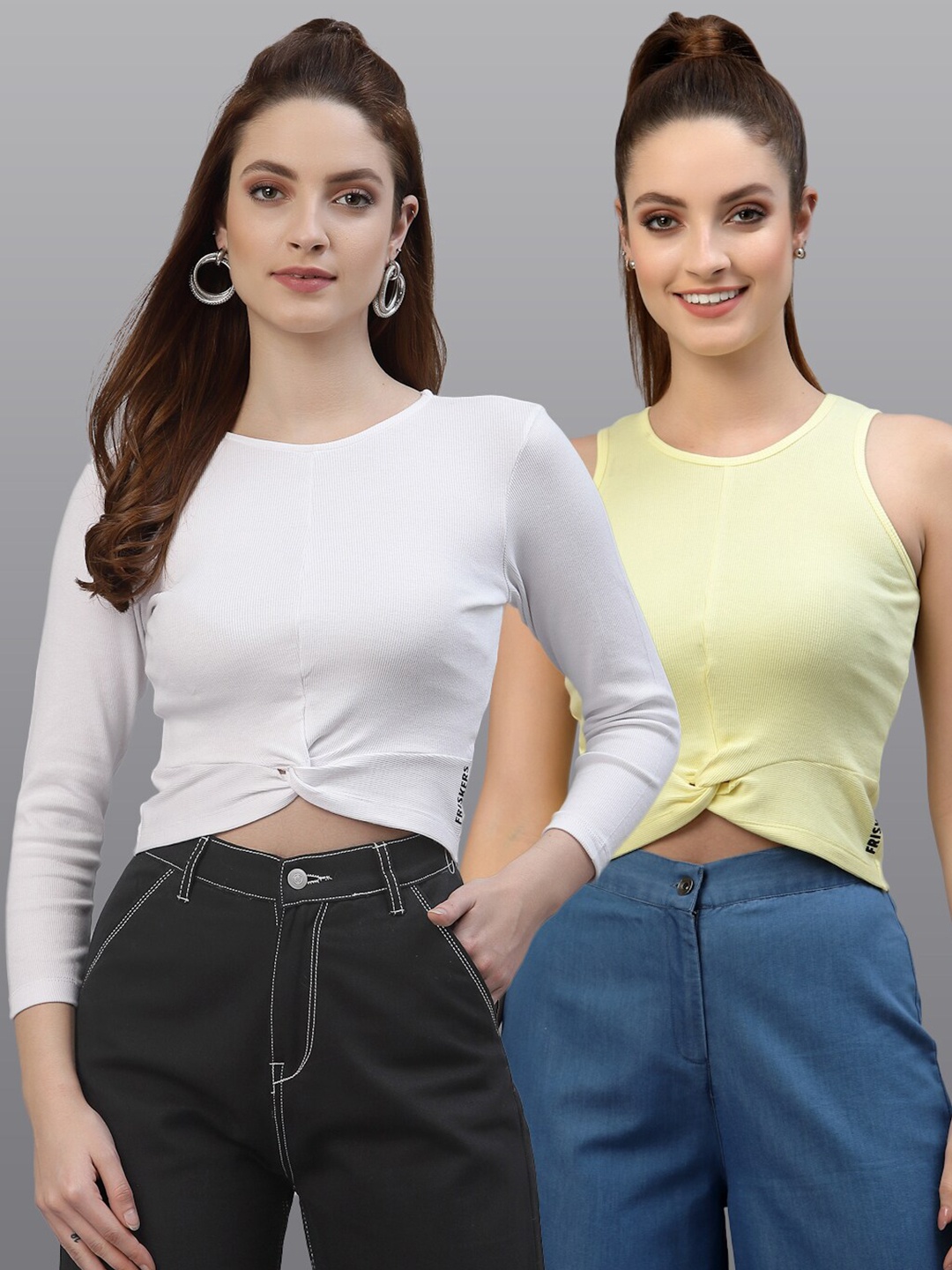 

Friskers White & Yellow Pack of 2 Solid Fitted Top