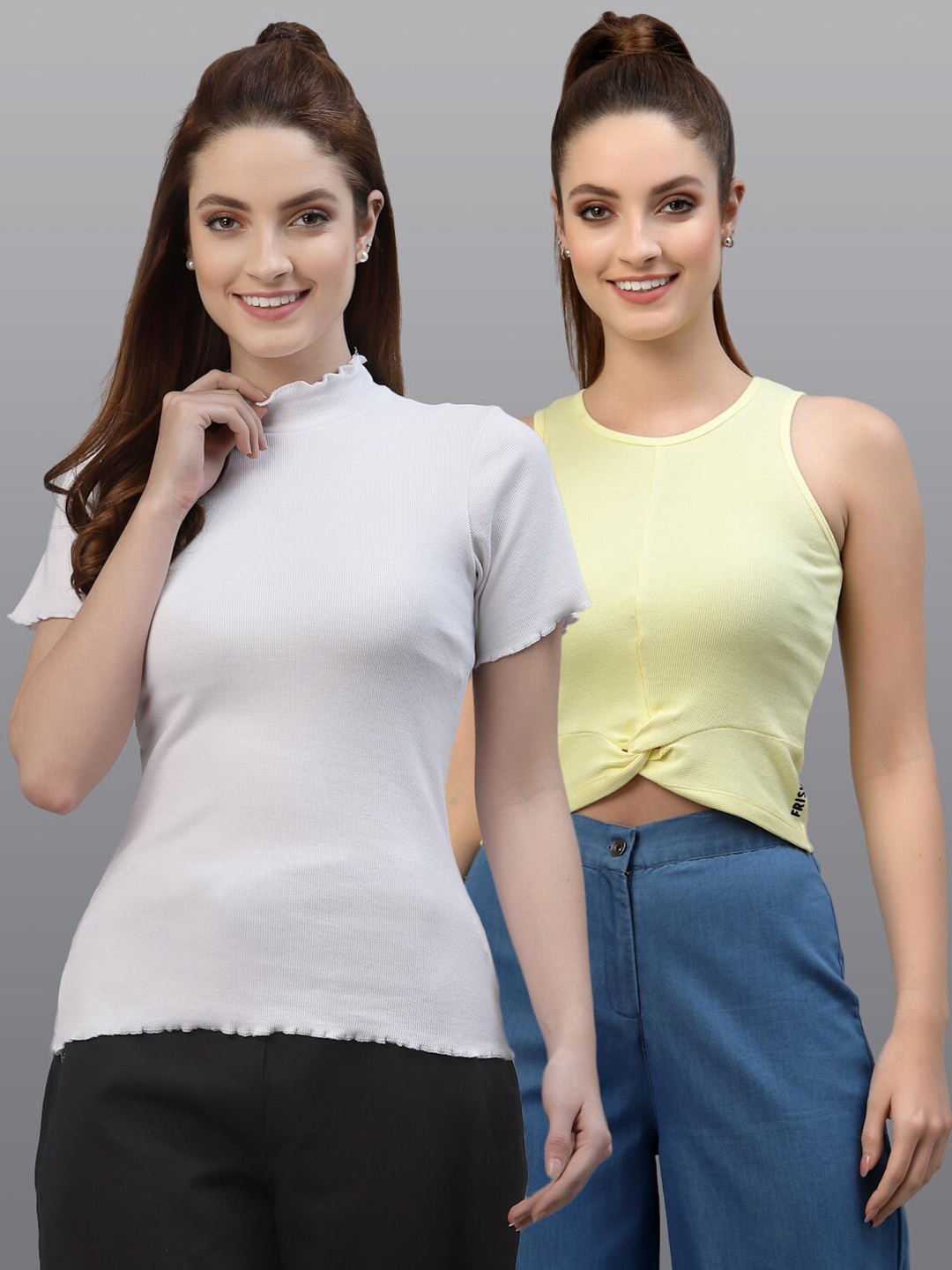 

Friskers Set Of 2 White & Yellow Top