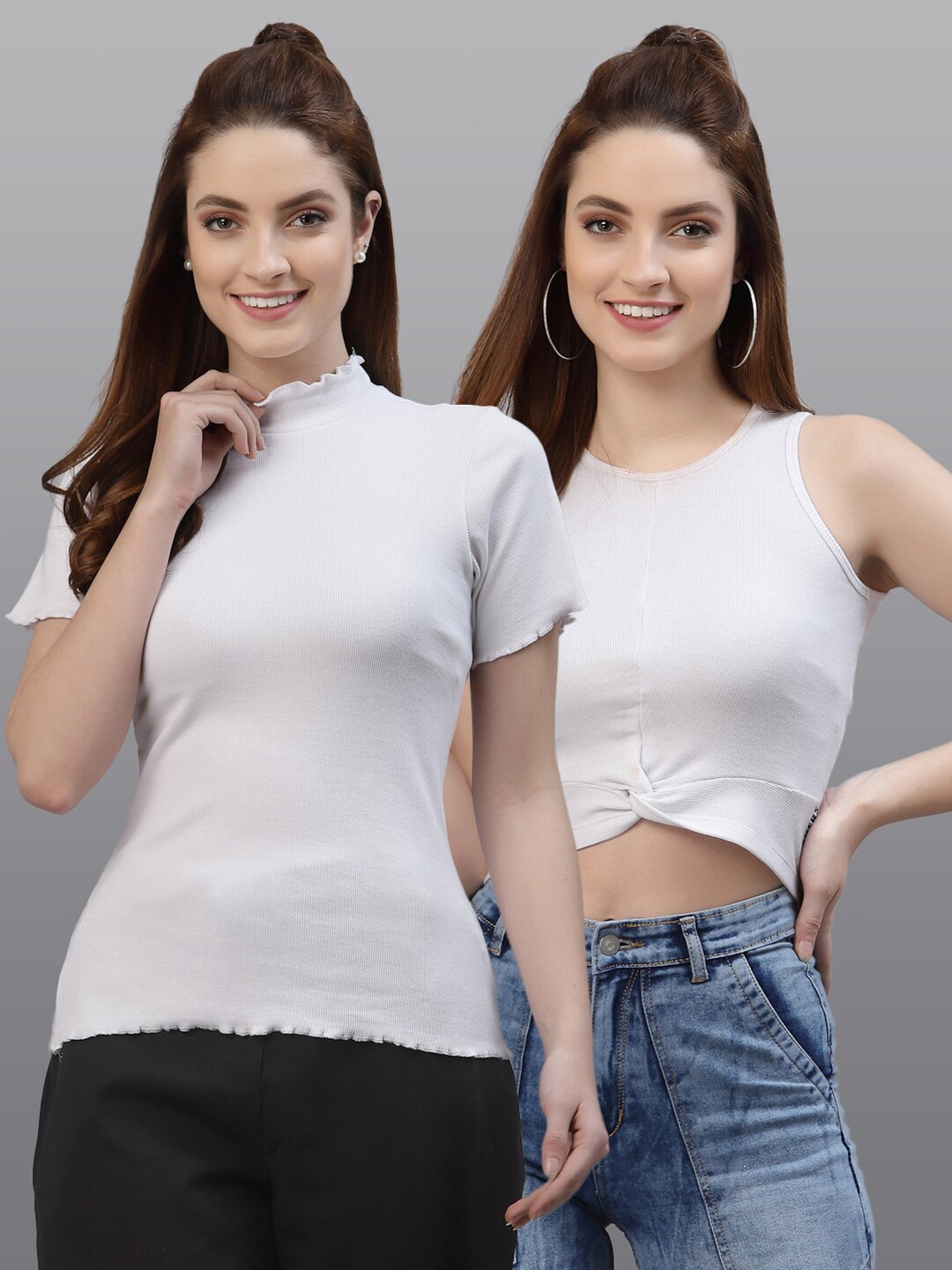 

Friskers Pack Of 2 White Solid Fitted Tops