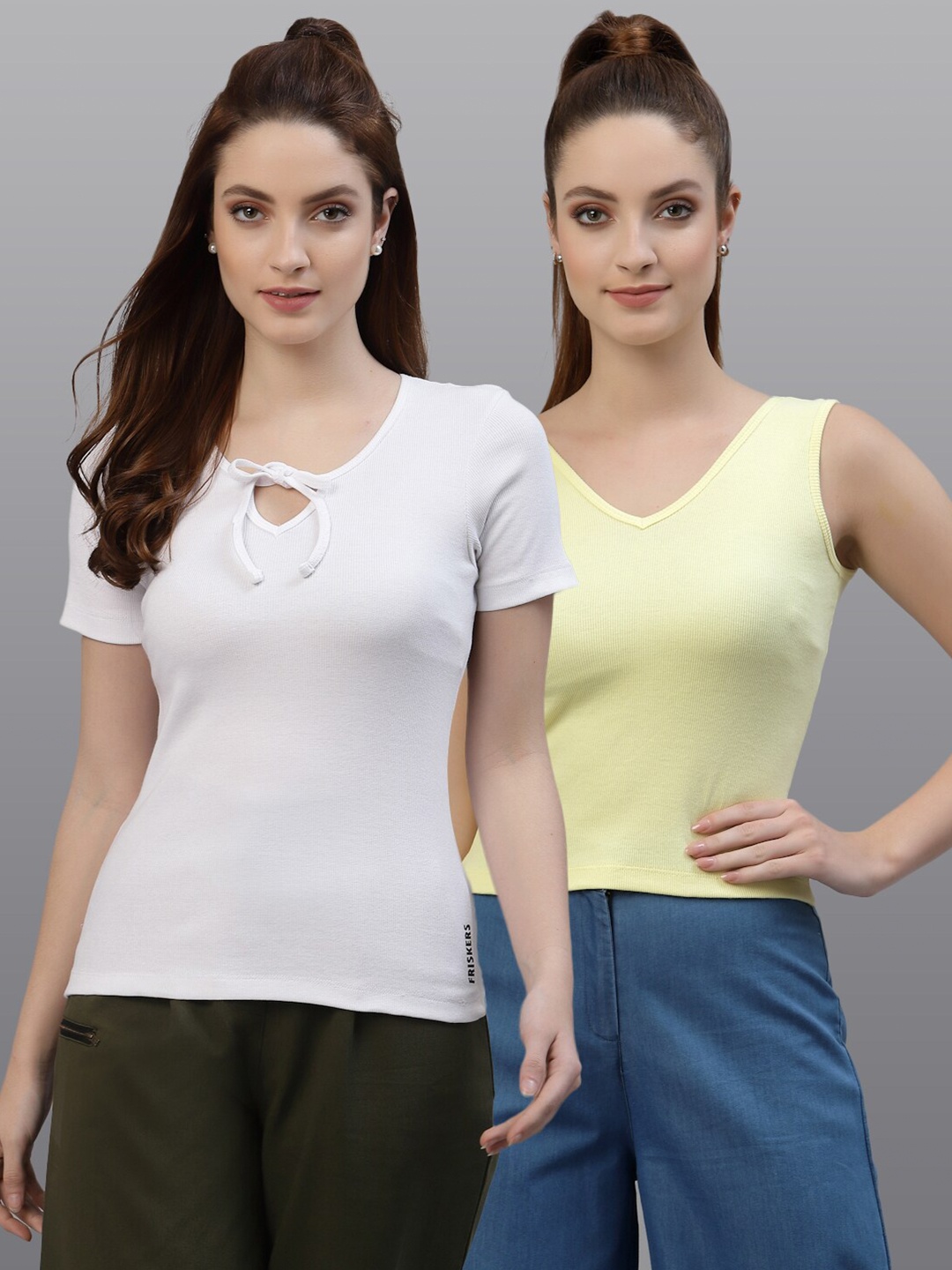 

Friskers Set Of 2 White & Yellow Top