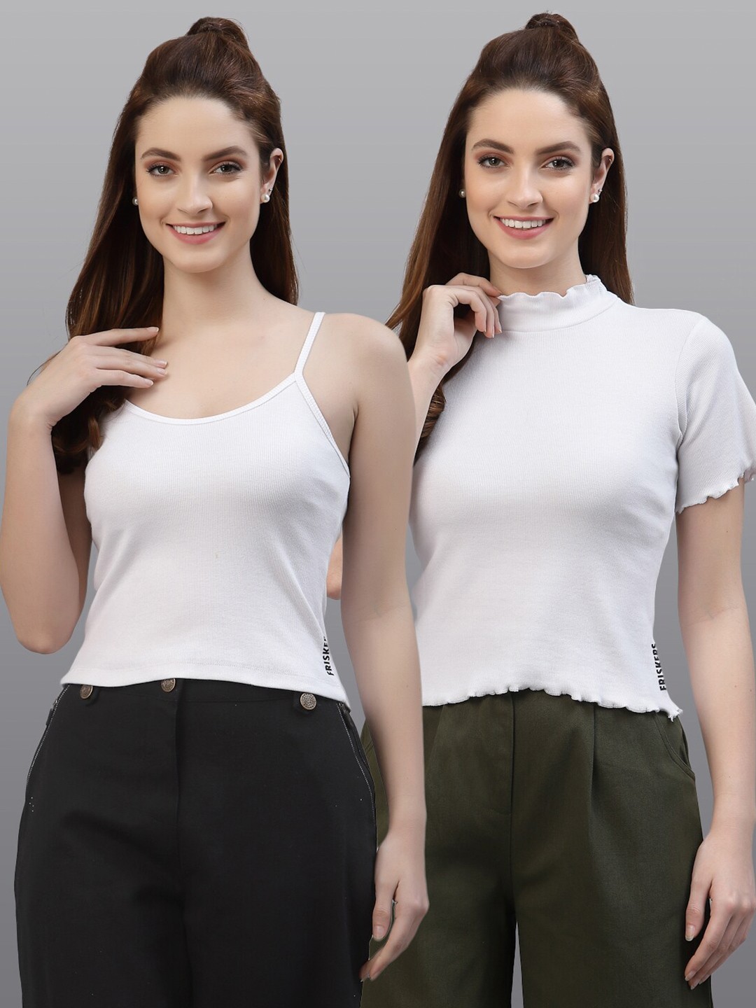 

Friskers Women White Pack of 2 Solid Tops