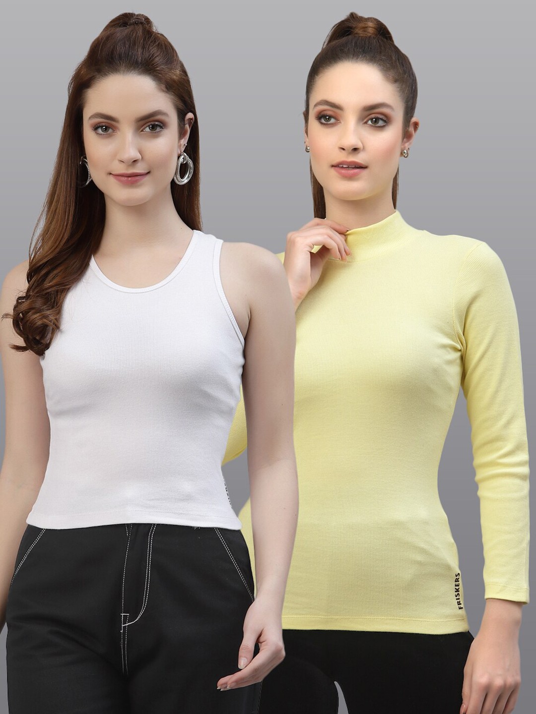 

Friskers White & Yellow Pack of 2 Solid Fitted Top