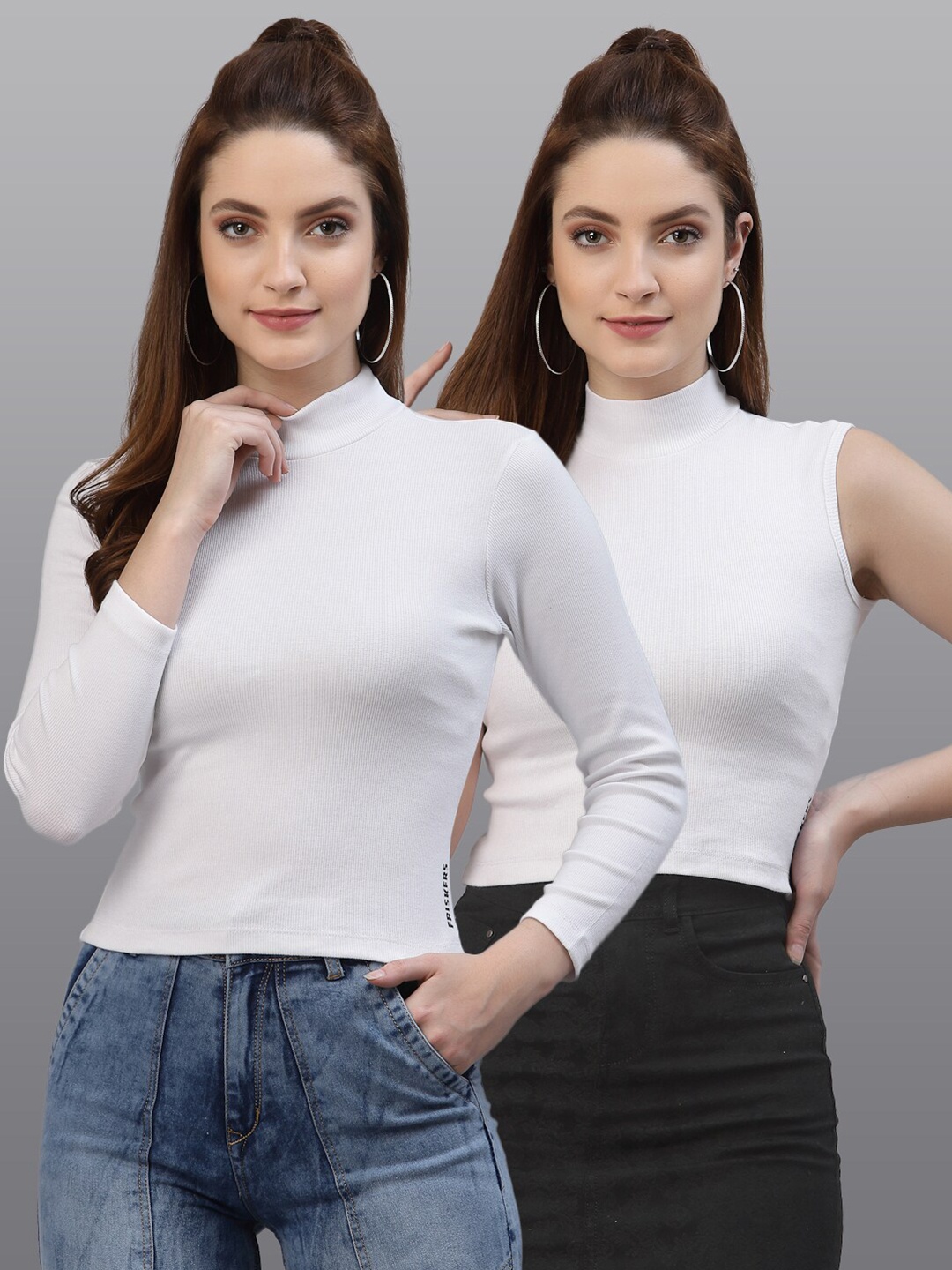 

Friskers White Pack of 2 Solid Fitted Crop Top