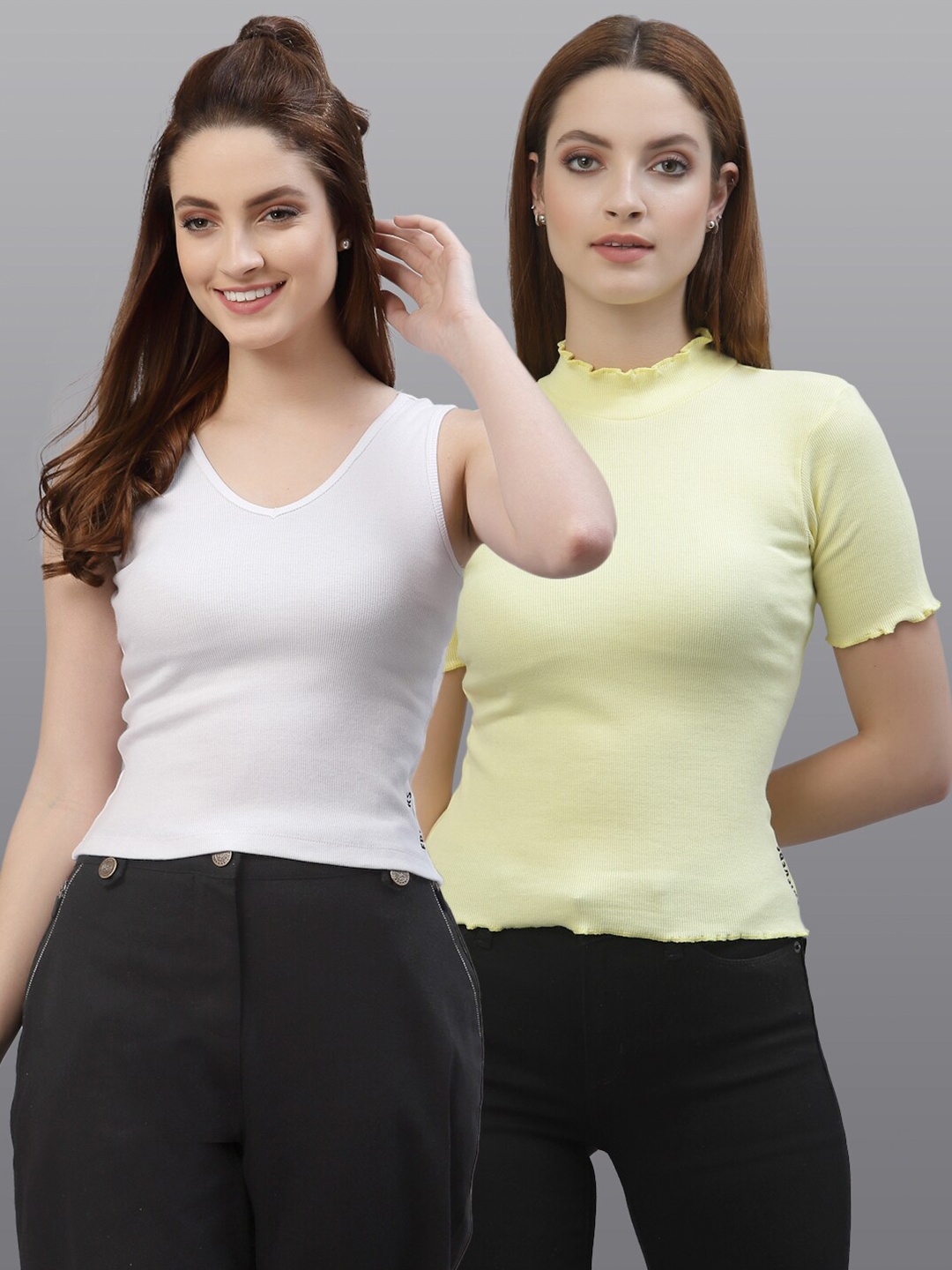 

Friskers Set Of 2 White & Yellow Top