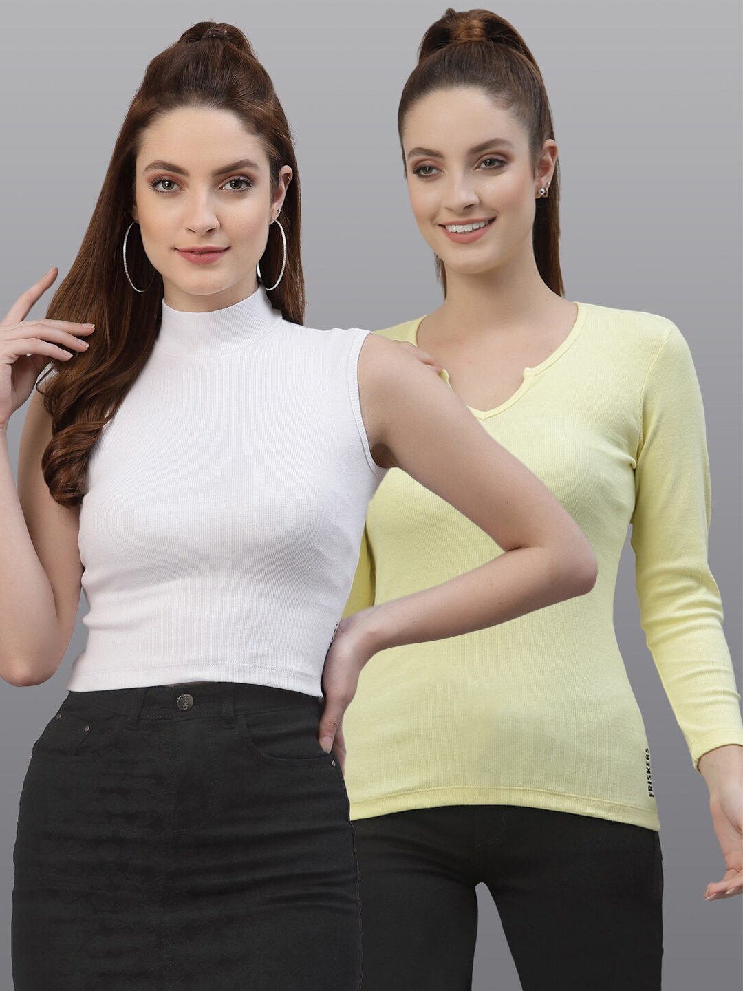 

Friskers White & Yellow Pack of 2 Solid Fitted Top