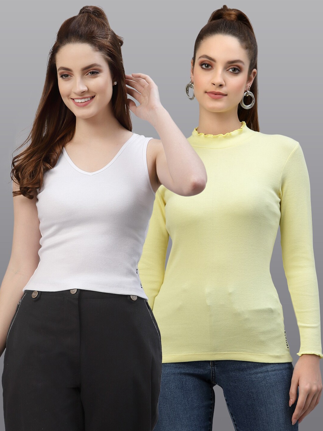 

Friskers Set Of 2 White & Yellow Top
