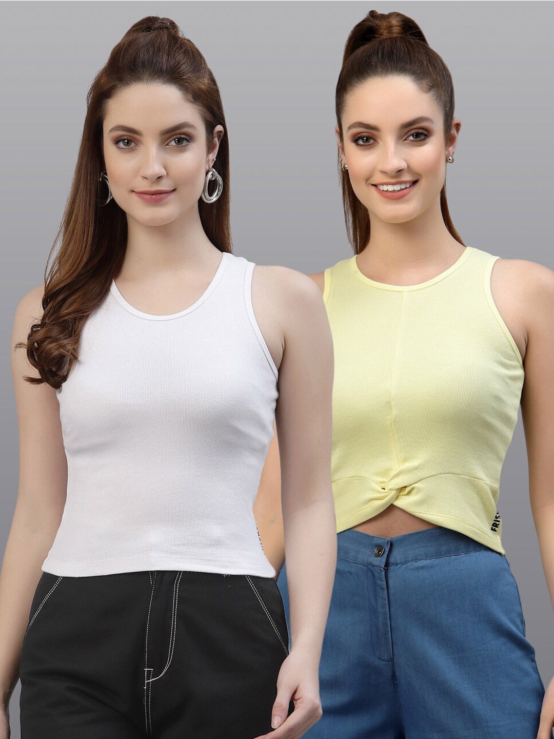 

Friskers White Pack Of 2 Fitted Crop Top