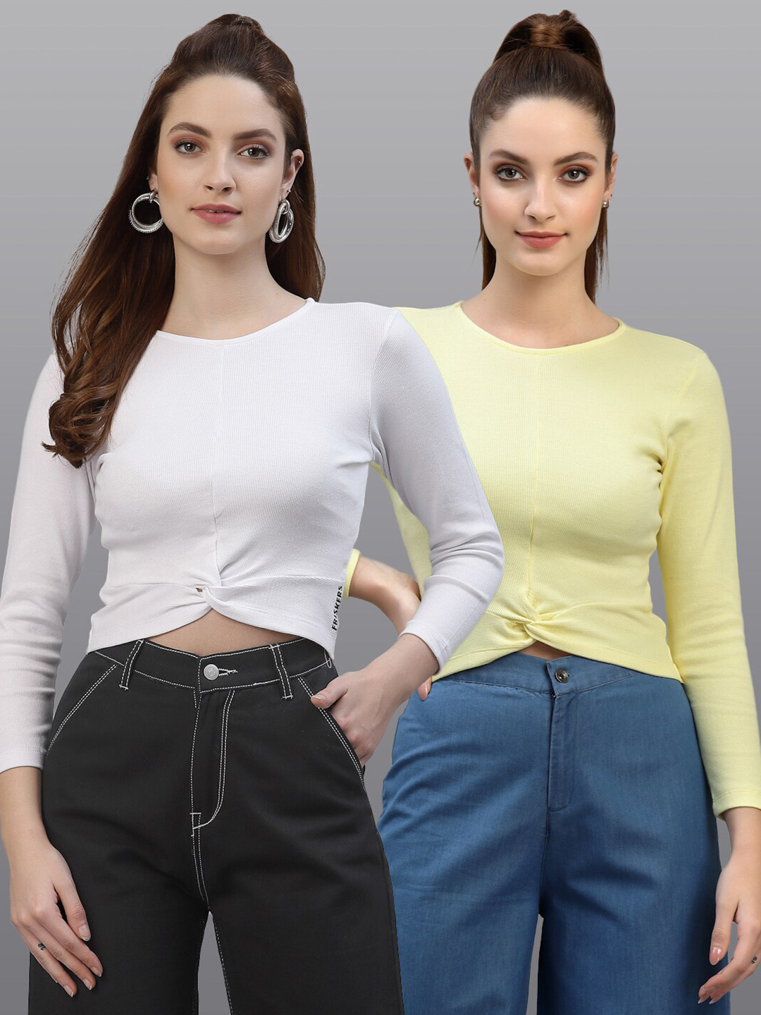 

Friskers White & Yellow Pack Of 2 Crop Top