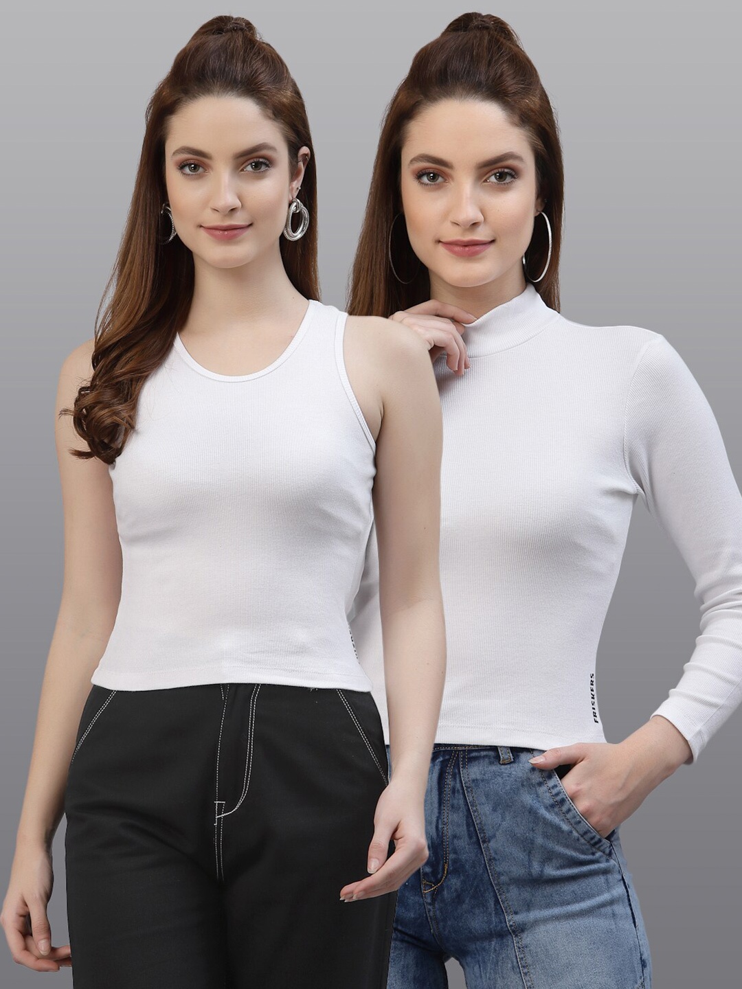 

Friskers White Pack of 2 Solid Fitted Top