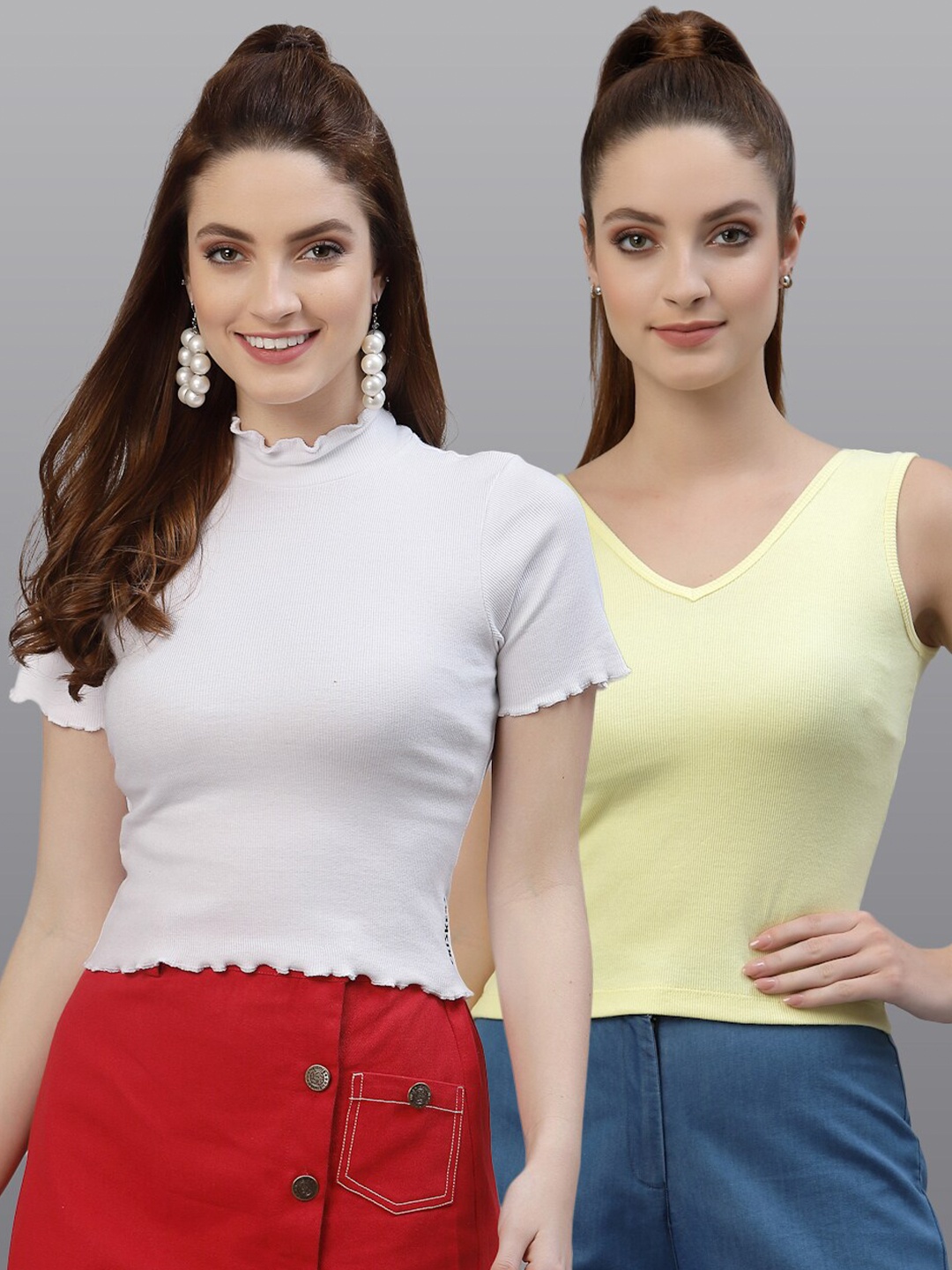 

Friskers White & Yellow Pack of 2 Solid Fitted Top