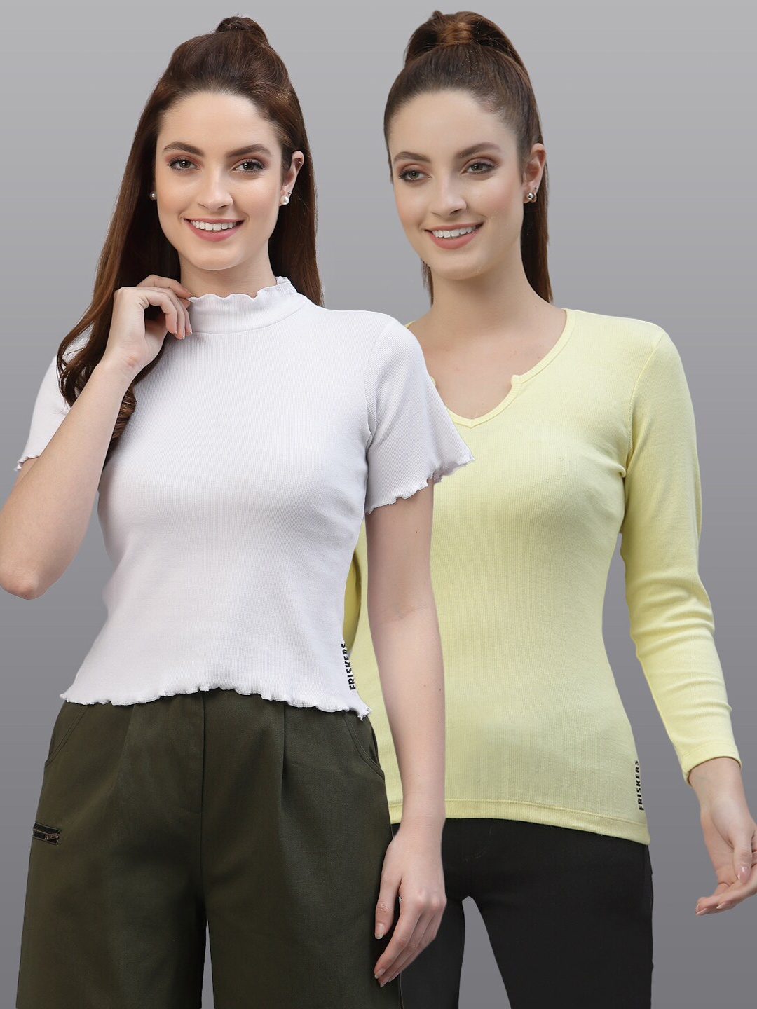 

Friskers Set Of 2 White & Yellow Top