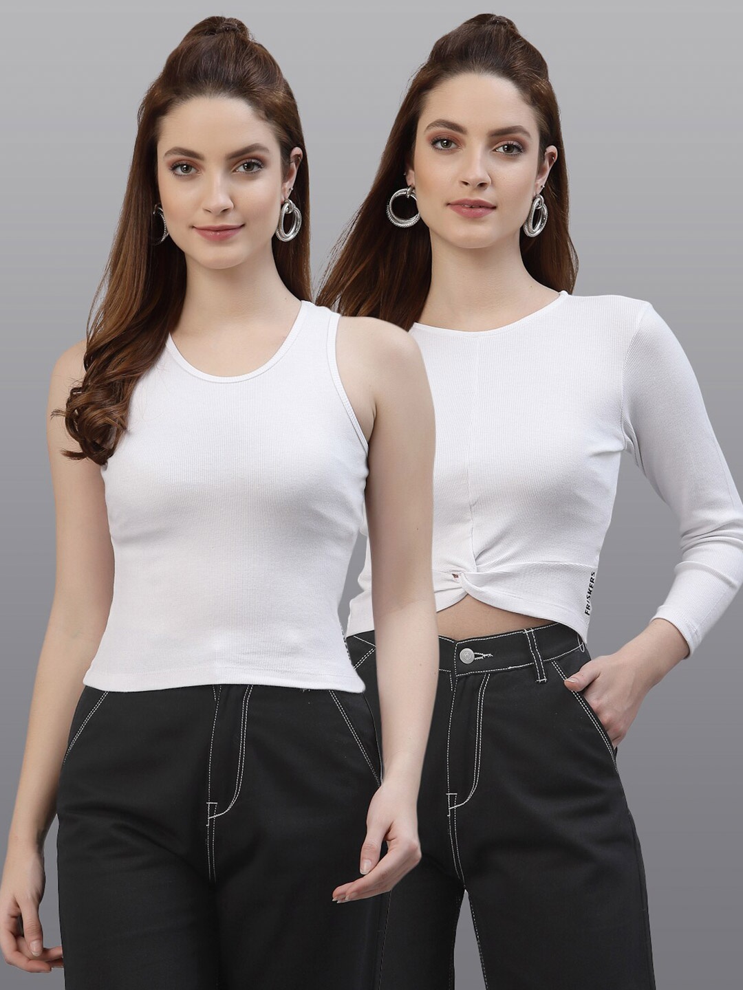 

Friskers Pack of 2 Women White Solid Crop Top