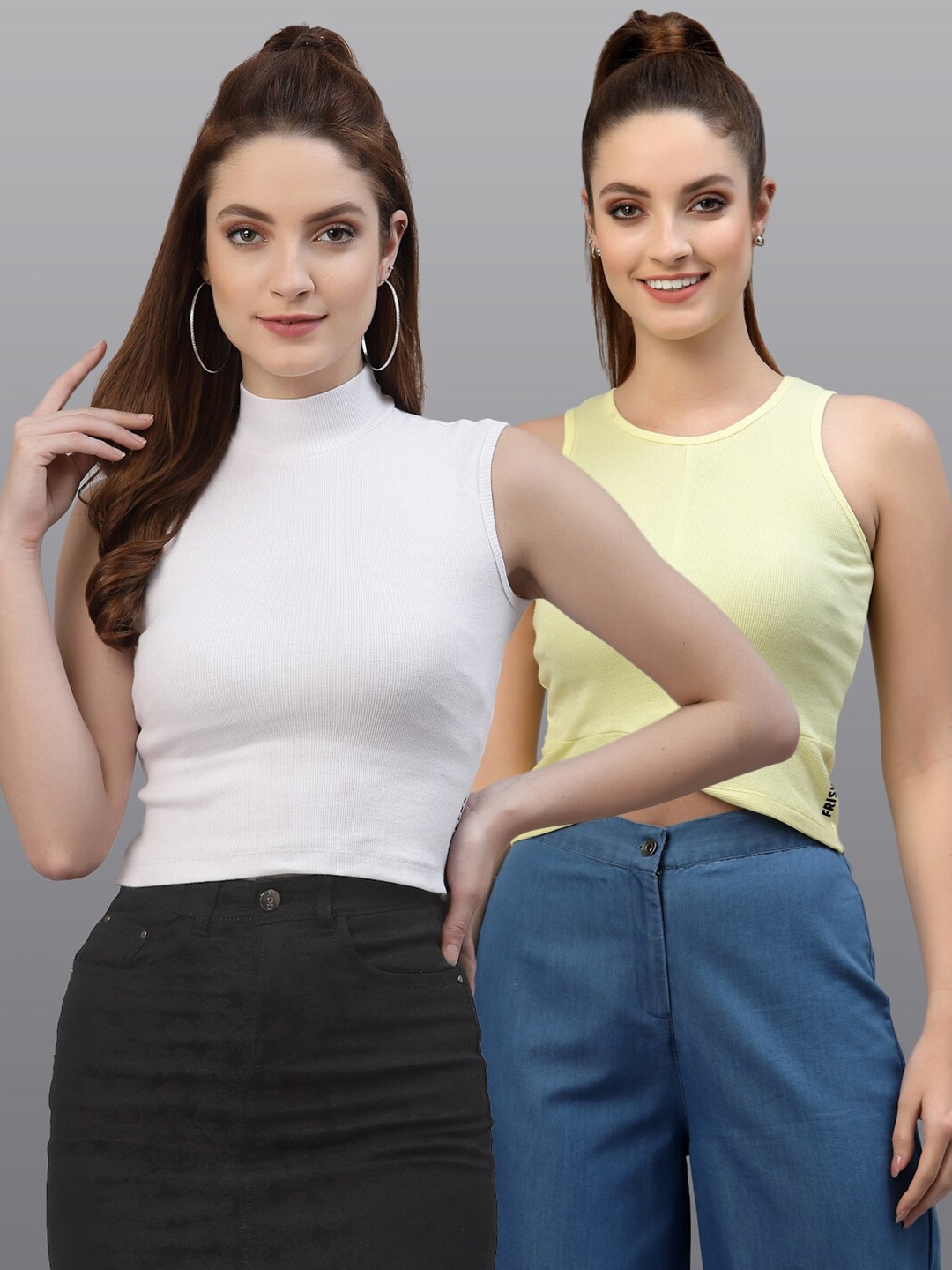 

Friskers White & Yellow Pack of 2 Fitted Tops