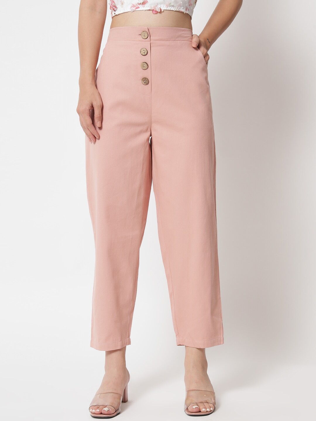 

Orchid Blues Women Pink High-Rise Trousers