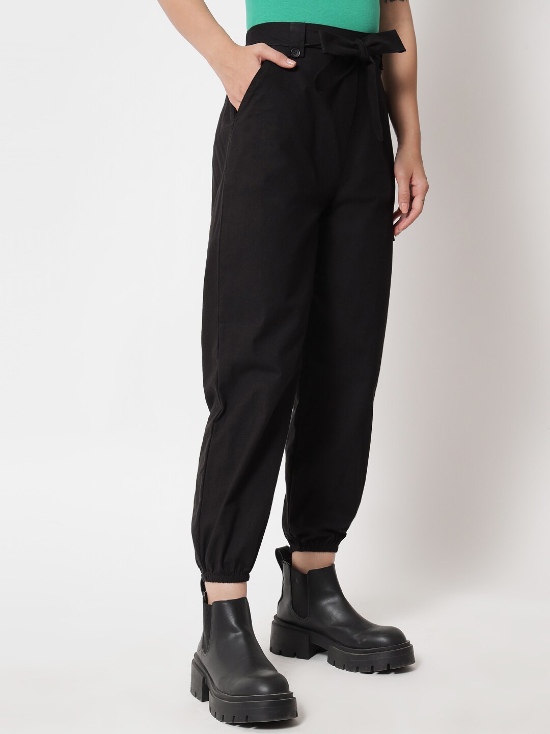 

Orchid Blues Women Black High-Rise Joggers Trousers