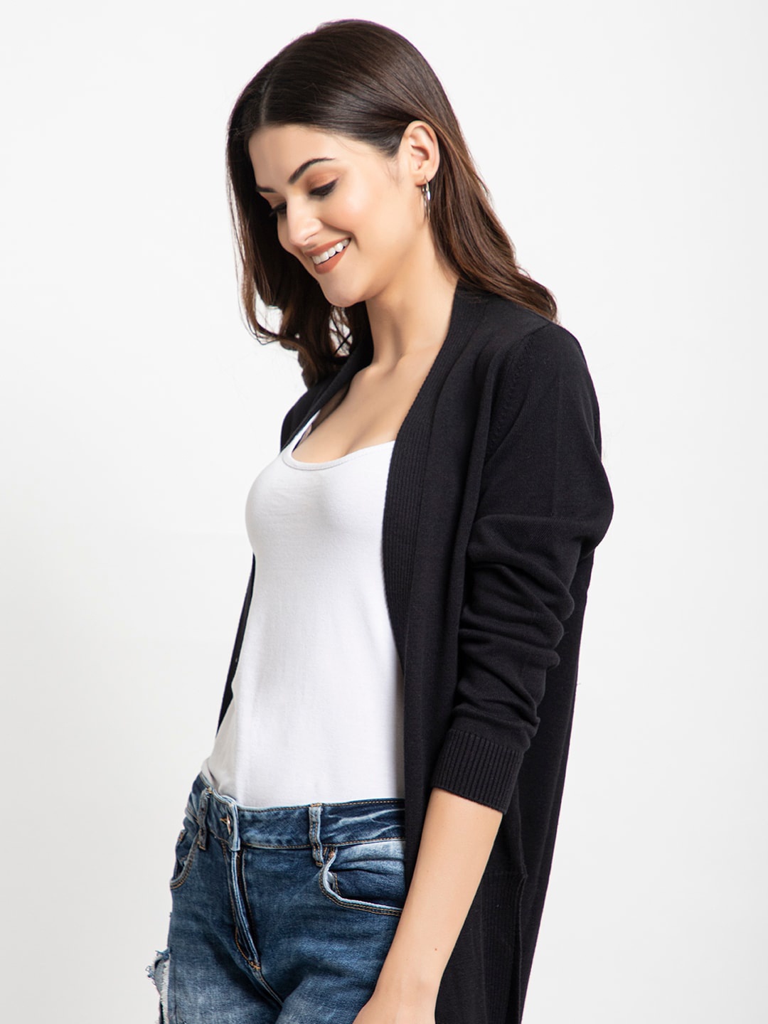 

ARMISTO Women Black Woollen Longline Shrug