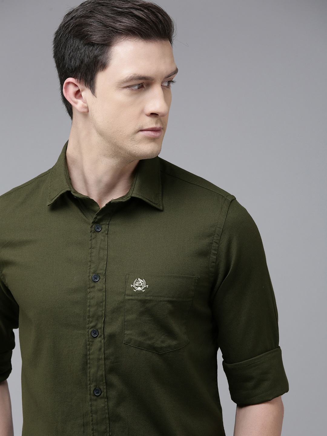 

U S Polo Assn Men Olive Green Tailored Fit Pure Cotton Casual Shirt