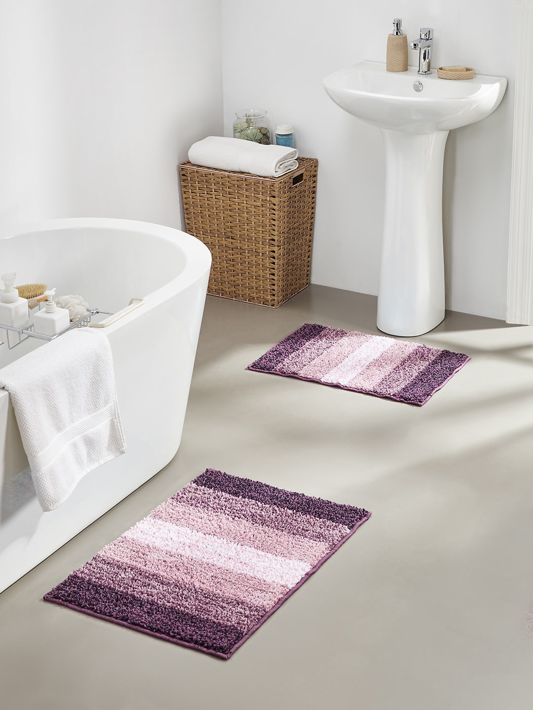 

Pano Purple Stripe 1634 GSM Anti-Skid Bath Rug Set of 2