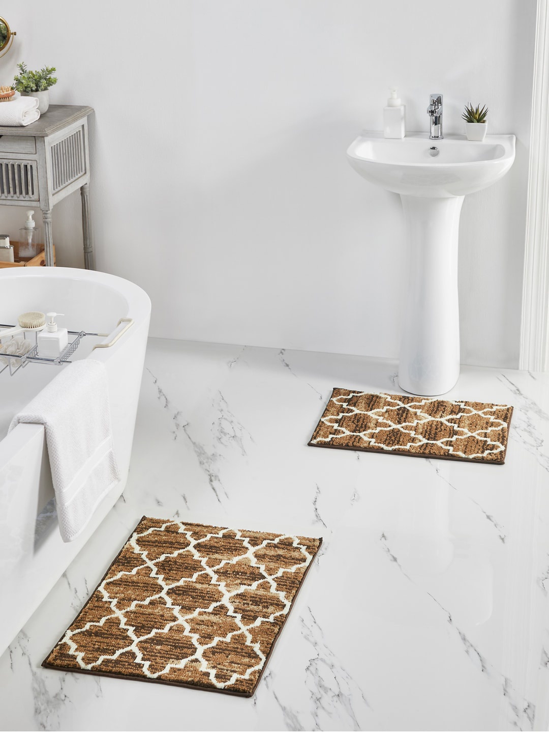 

Pano Beige Colored Geometric Printed 1902 GSM Anti-Skid Polyester Bath Mat