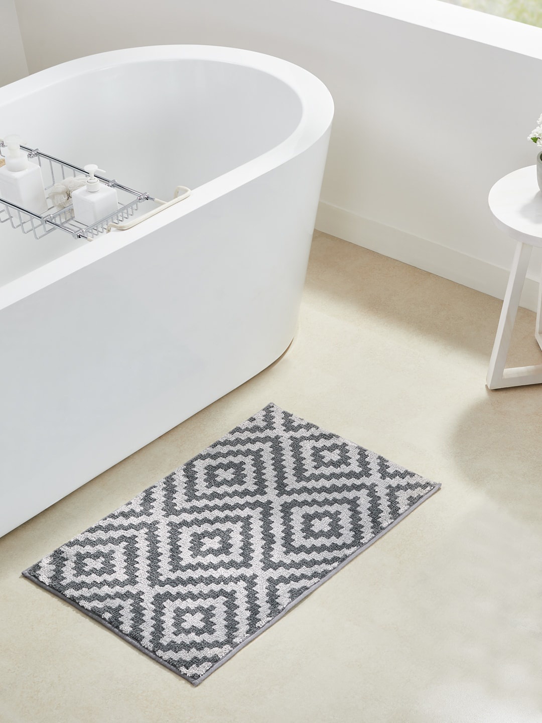 

Pano Charcoal Black & Silver Geometric Printed 1902 GSM Bath Rug