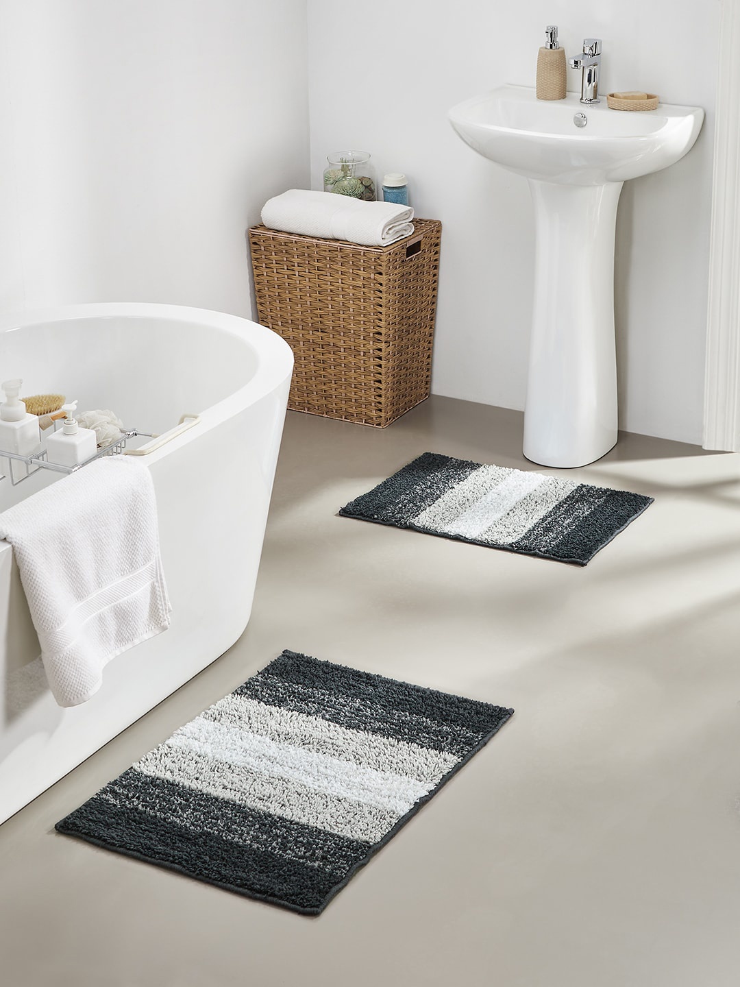 

Pano Grey Melange Striped Anti-Skid Bathmat 1634 GSM, Black