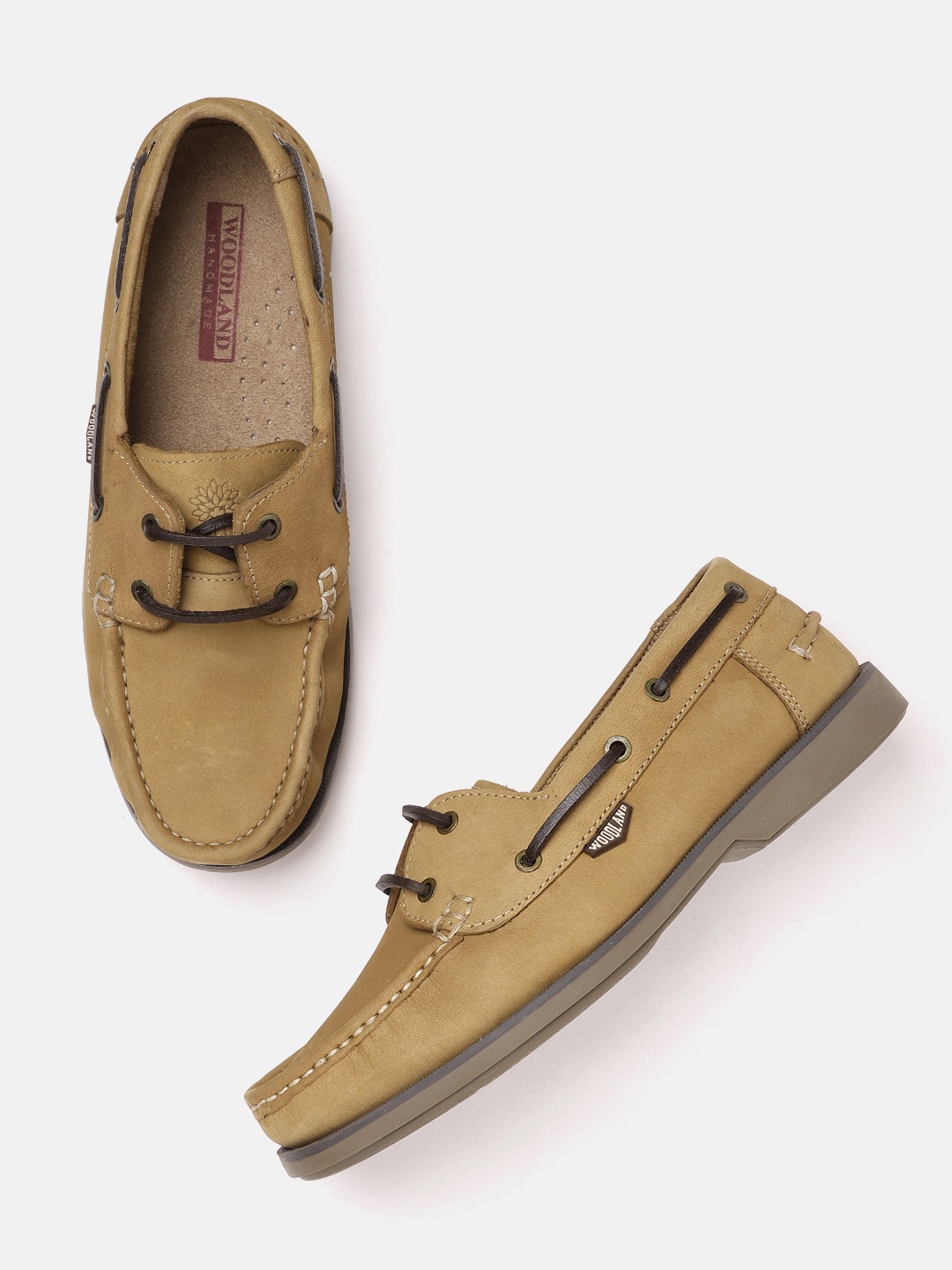 

Woodland Men Camel Brown Solid Leather Boat Shoes