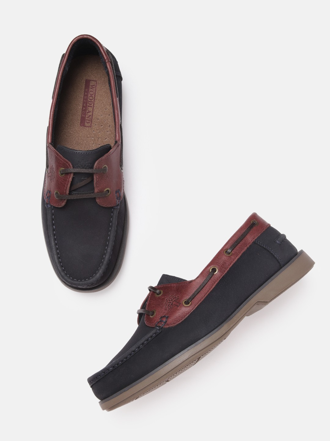

Woodland Men Navy Blue & Brown Colourblocked Leather Boat Shoes