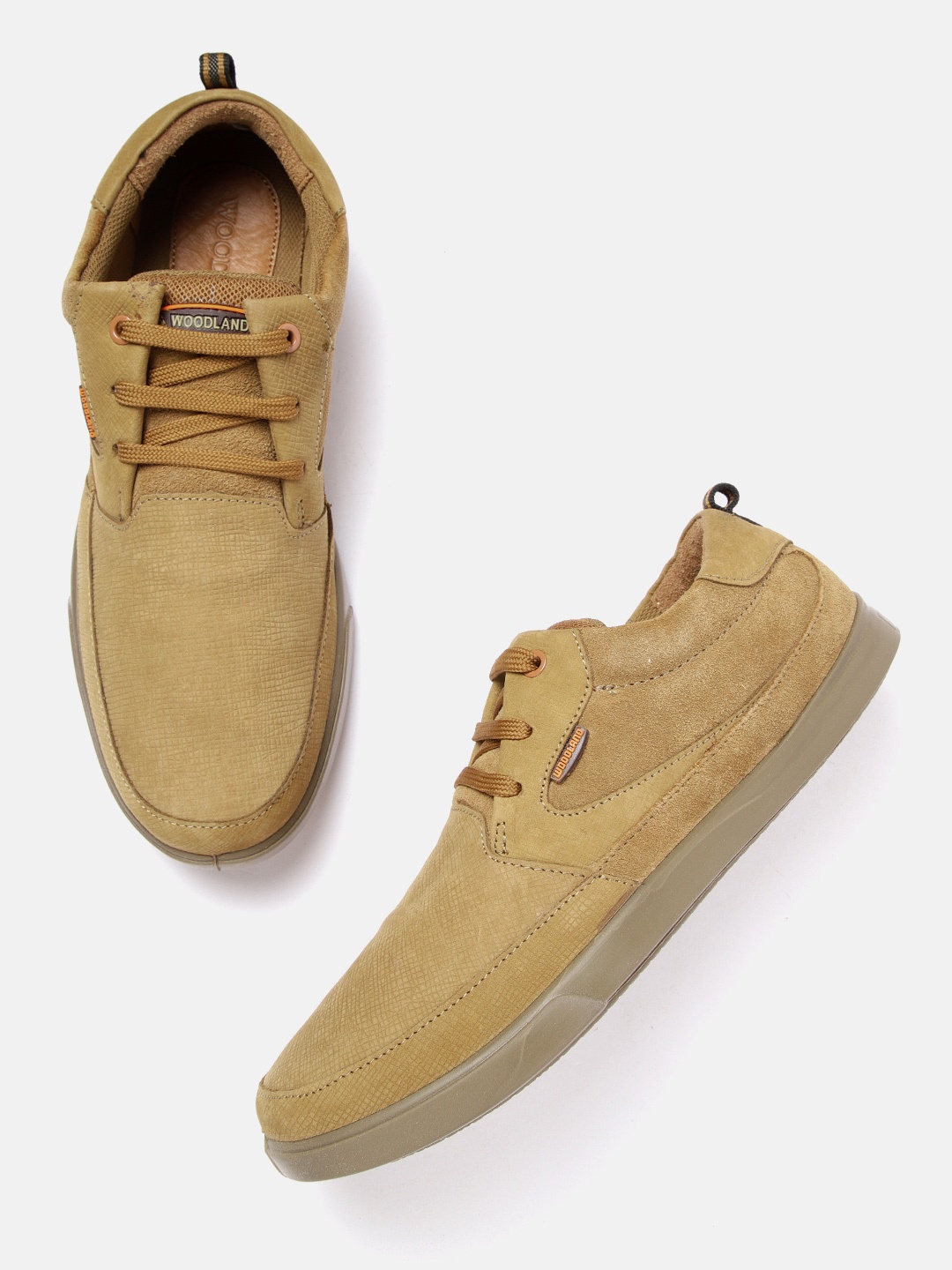 

Woodland Men Camel Brown Solid Leather Sneakers