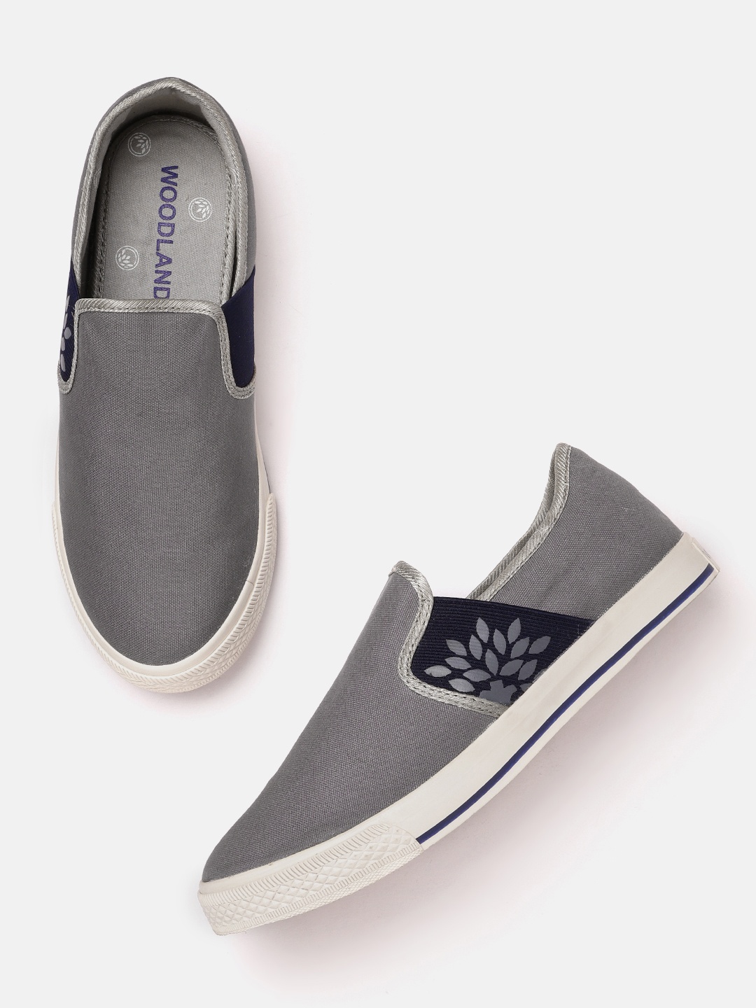 

Woodland Men Grey & Navy Blue Leather Slip-On Sneakers