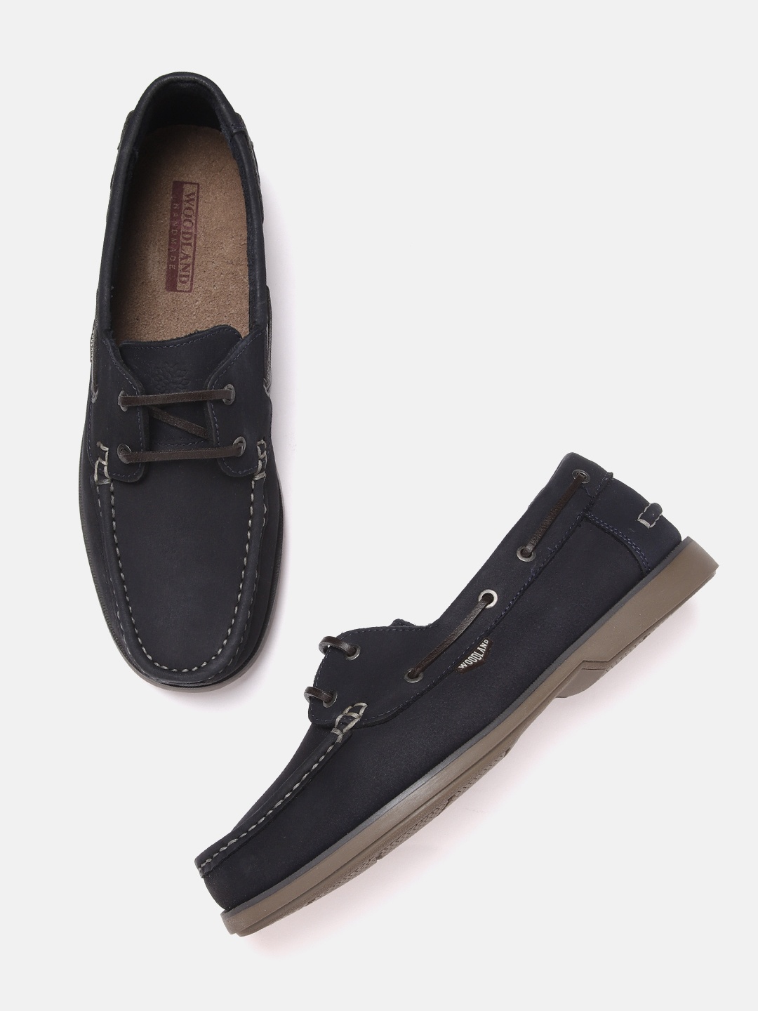 

Woodland Men Navy Blue & Black Leather Boat Shoes