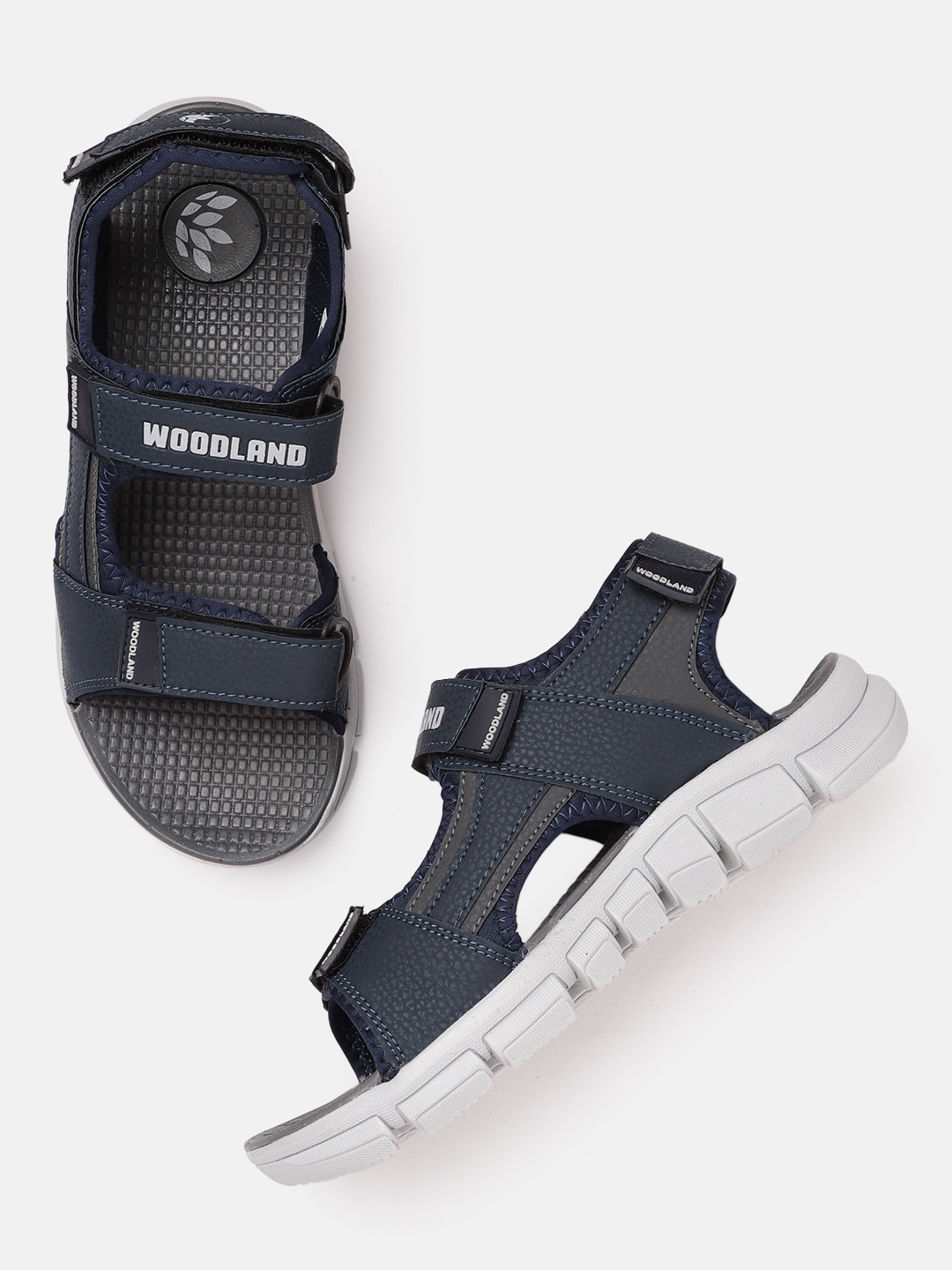 

Woodland Men Navy Blue & Grey Brand Logo Print Sports Sandals