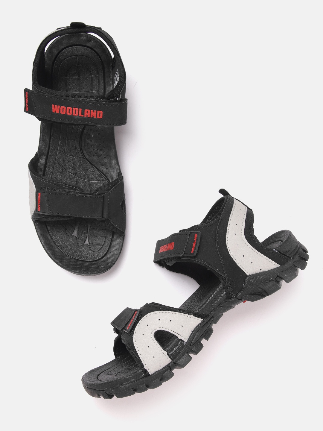 

Woodland Men Black & Grey Brand Logo Velcro Sports Sandals