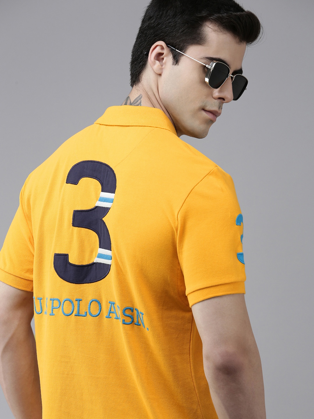 

U S Polo Assn Men Yellow Varsity Printed Polo Collar Slim Fit T-shirt