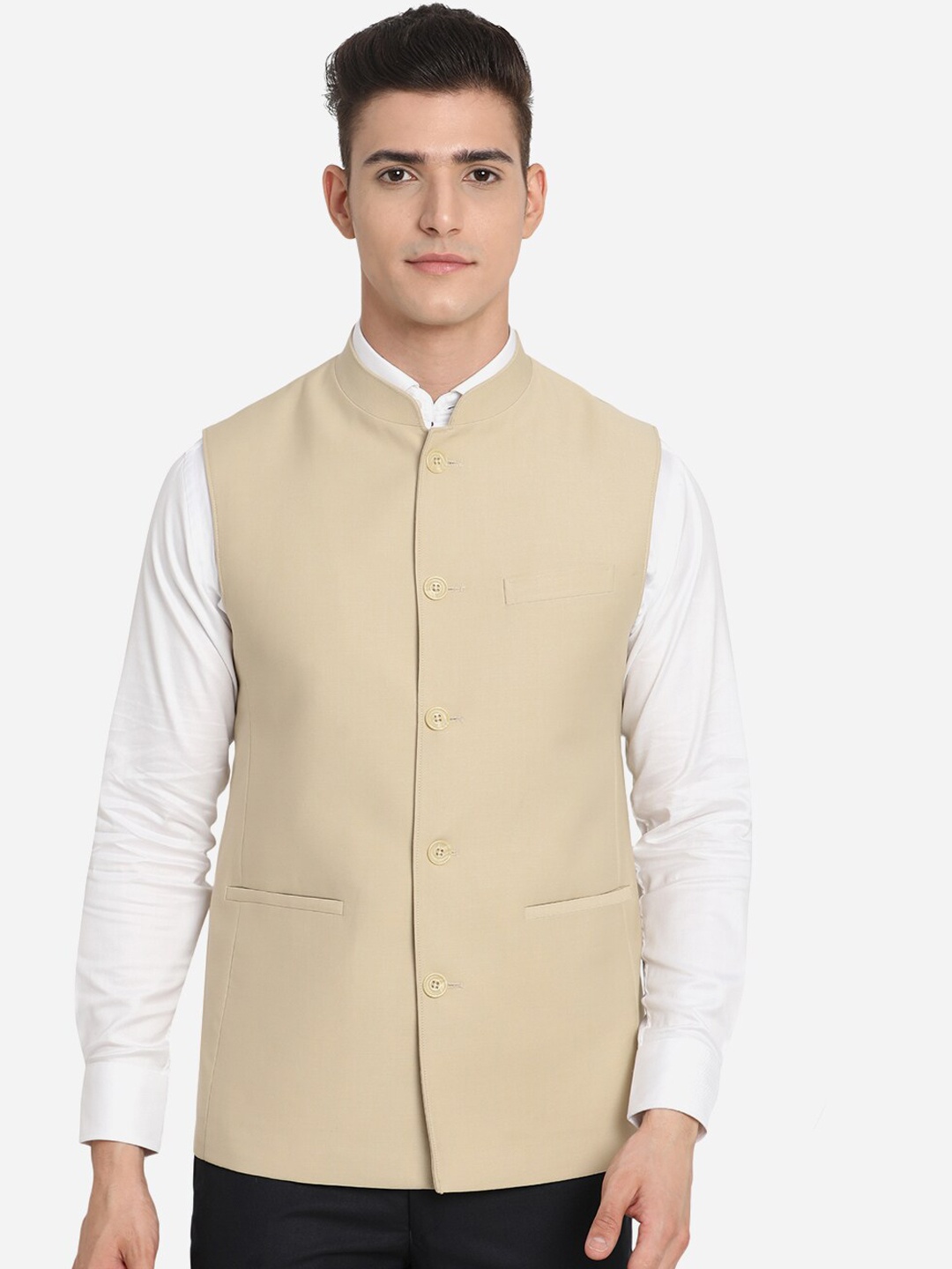 

MODI JACKET Men Beige Solid Nehru Jacket