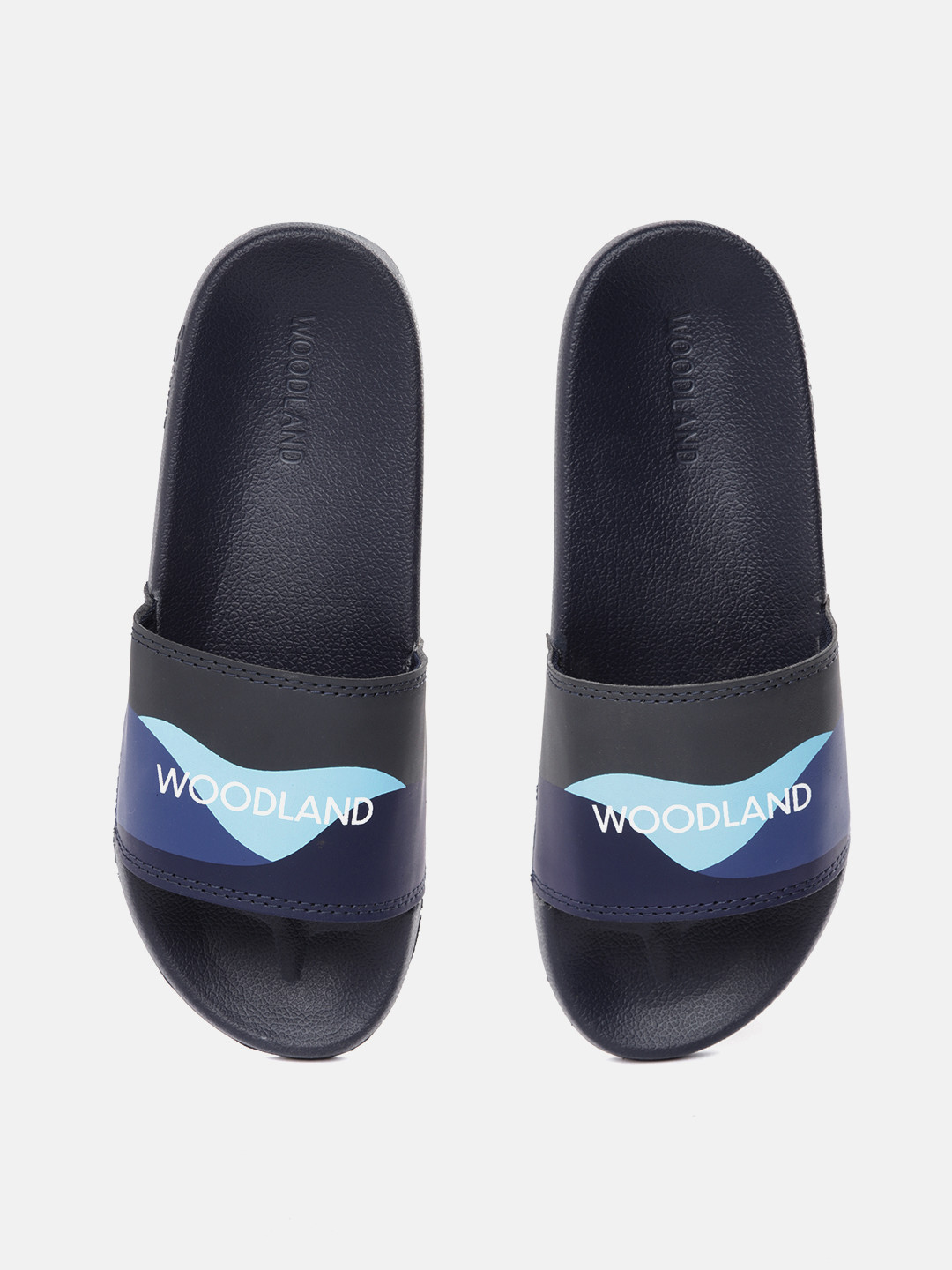 

Woodland Men Navy Blue & White Brand Logo Printed Sliders