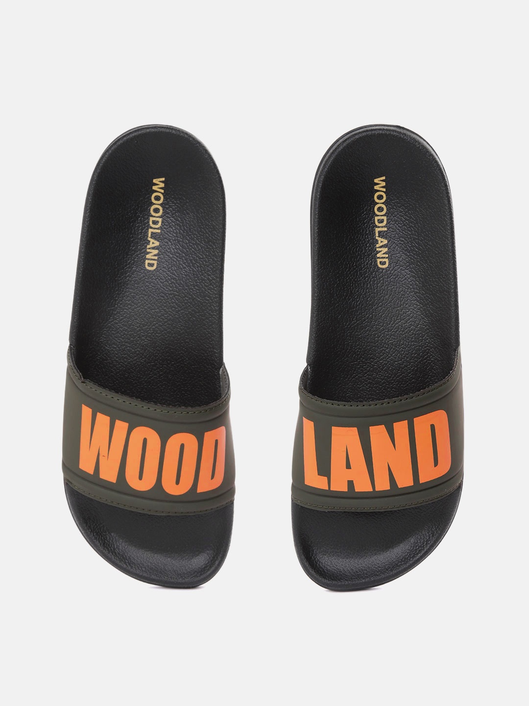 

Woodland Men Olive Green & Orange Brand Logo Printed Sliders