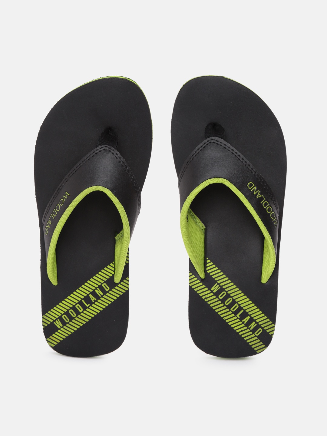 

Woodland Men Black & Green Brand Logo Print Thong Flip-Flops