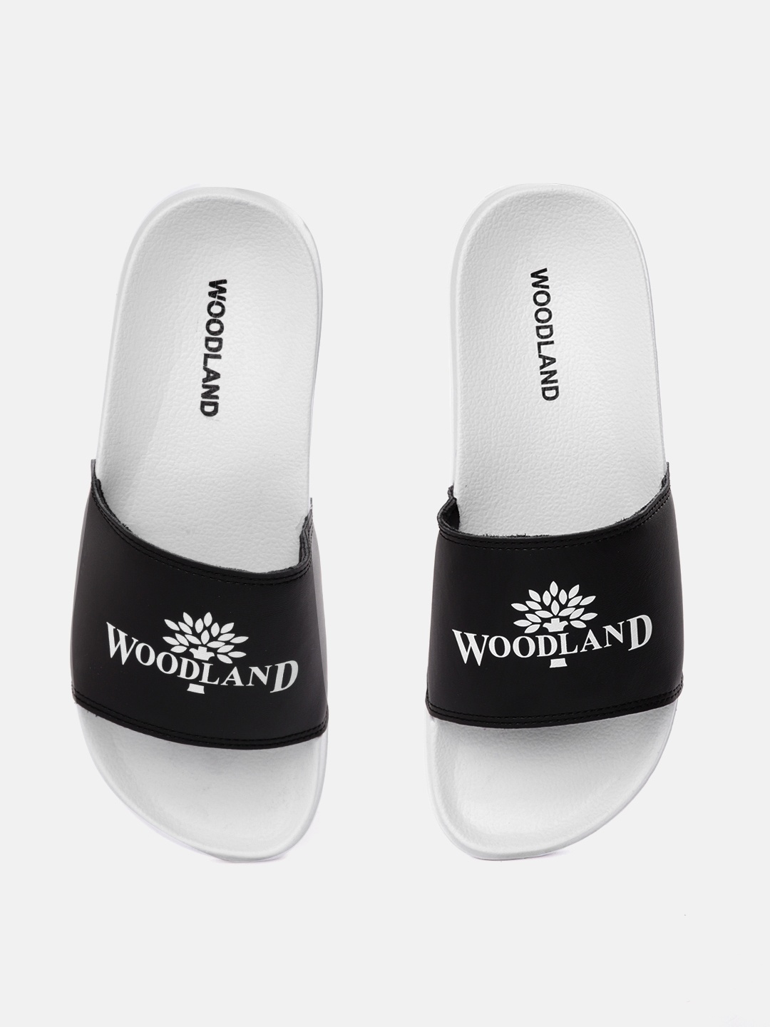 

Woodland Men Black & White Brand Logo Print Sliders