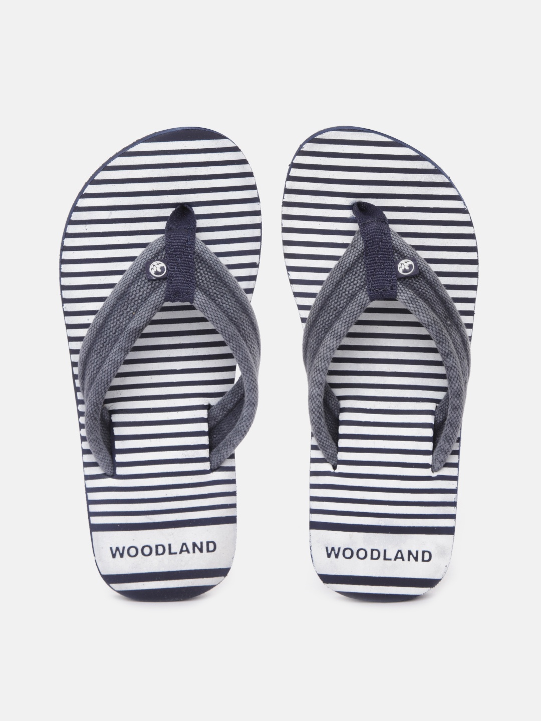 

Woodland Men White & Navy Blue Striped Thong Flip-Flops