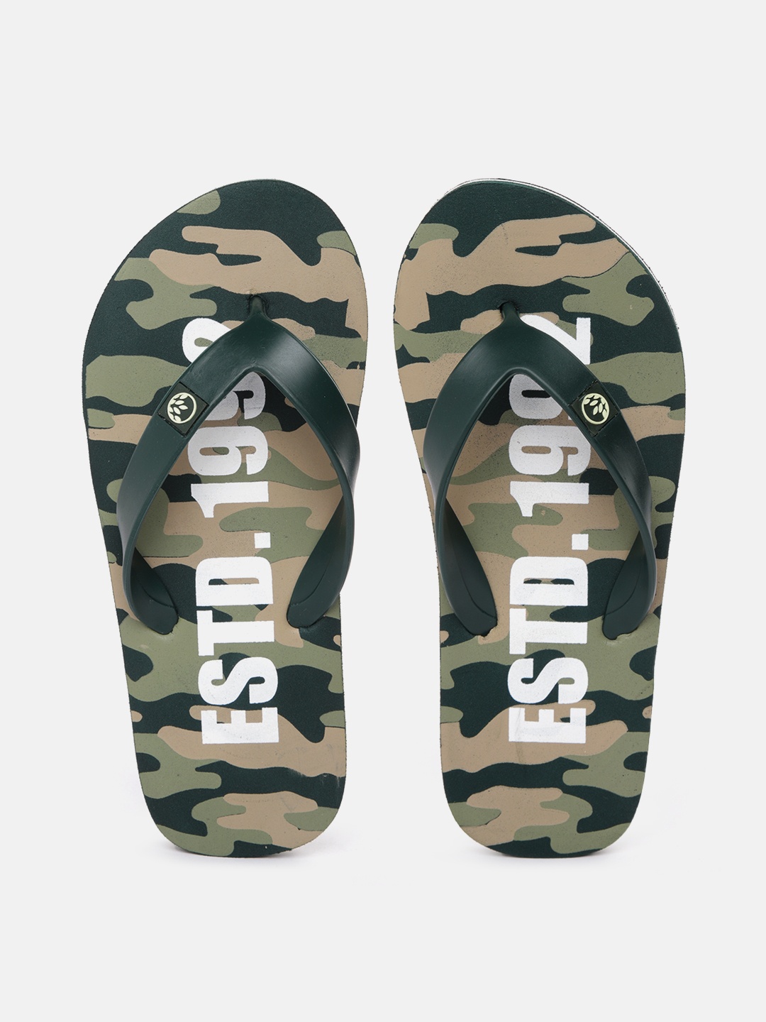 

Woodland Men Green & White Camouflage Print Thong Flip-Flops
