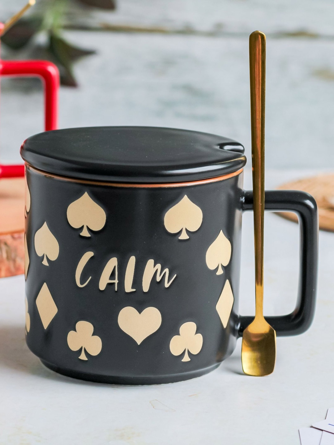 

Nestasia Black & Cream Debossed Ceramic Cup with Lid & Spoon