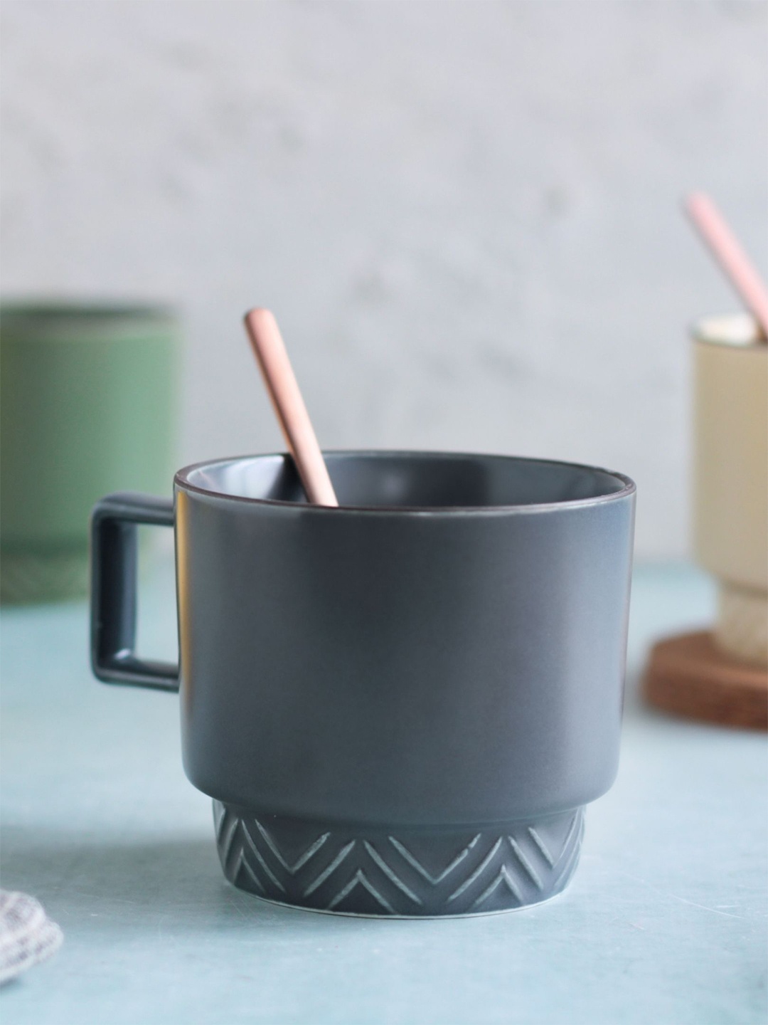 

Nestasia Blue Solid Ceramic Matte Mug with Spoon