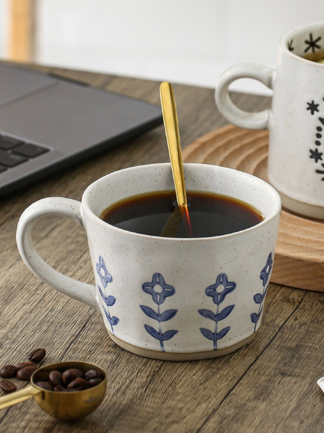 

Nestasia White and Blue Ceramic Flora Coffee Mug With Handle