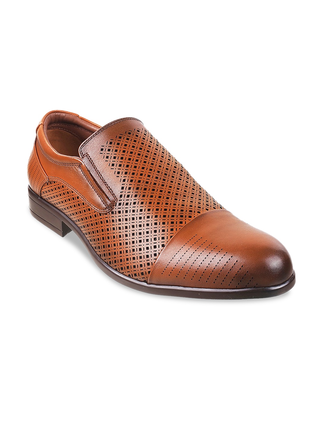 

J.FONTINI Men Tan Textured Leather Formal Slip-on Loafers