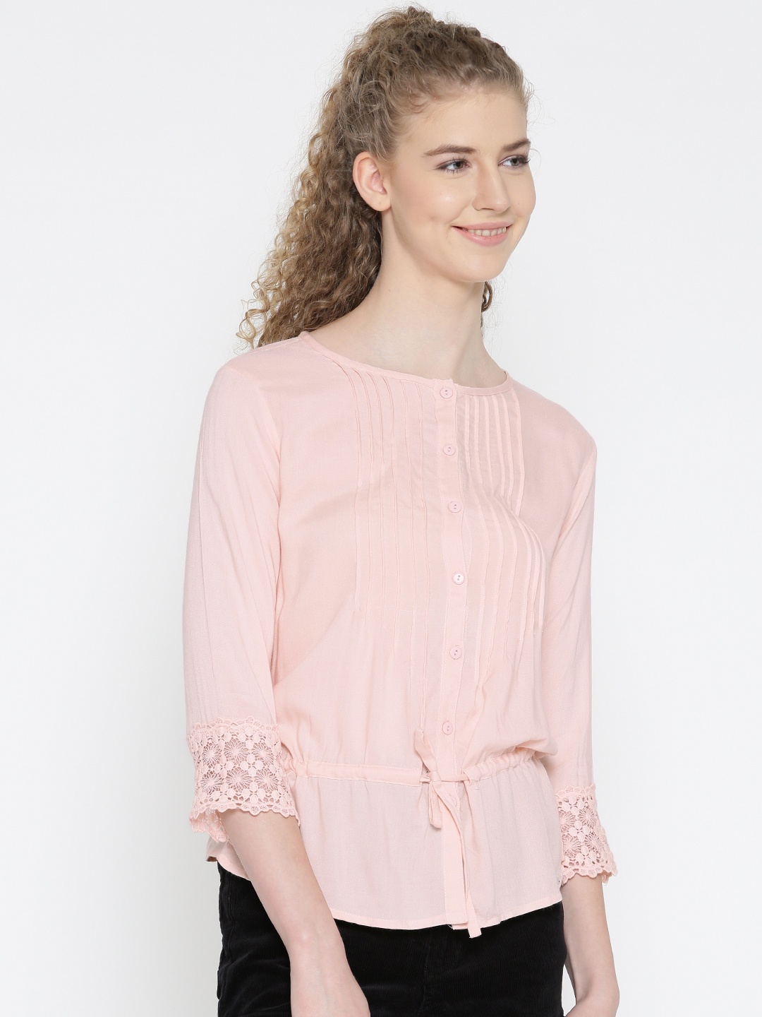 

Noi Women Peach-Coloured Solid Cinched Waist Top