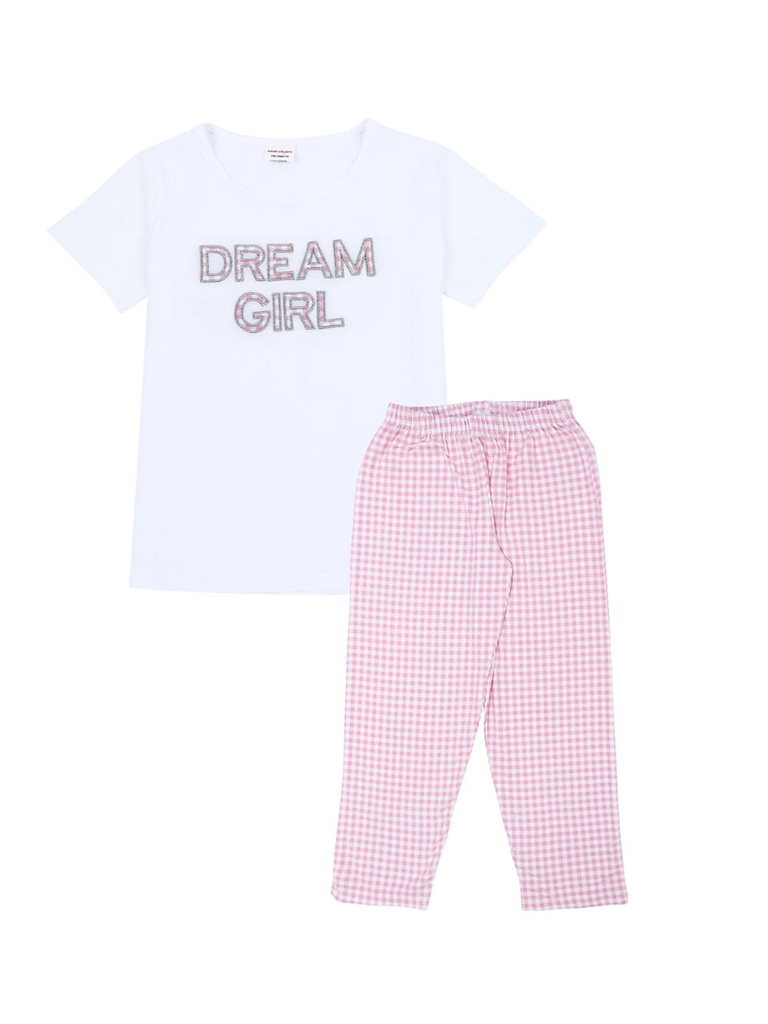 

RAINE AND JAINE Girls White & Pink Printed Night Suit