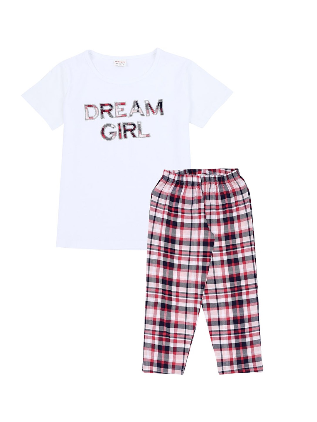 

RAINE AND JAINE Girls White & Red Printed Cotton Night suit