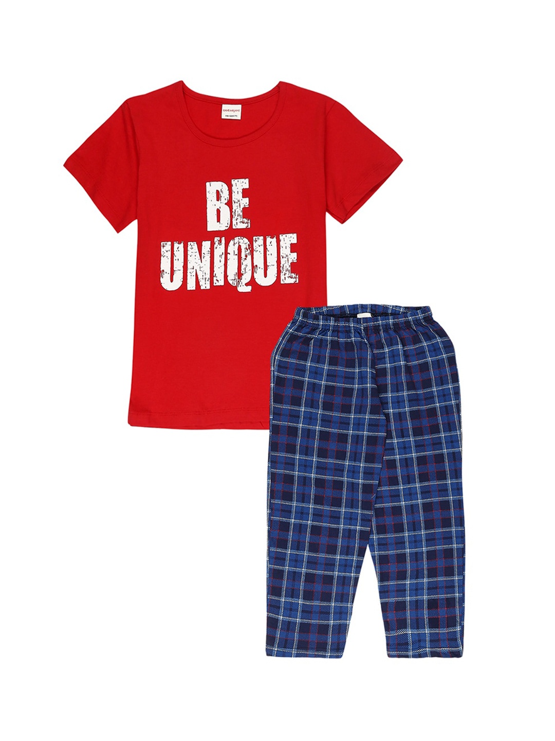 

RAINE AND JAINE Girls Red & Blue Printed Night suit